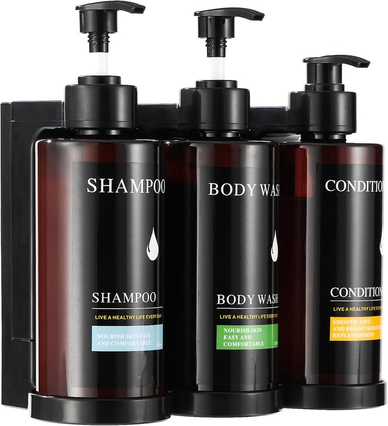 pollock Shampoo and Conditioner Dispenser Shower Soap Dispenser No Drill 3 Chamber, Shampoo Dispenser for Wall Mounted with Waterproof Labels, Wall Mounted Shower Soap Dispenser for Bathroom - Image 1